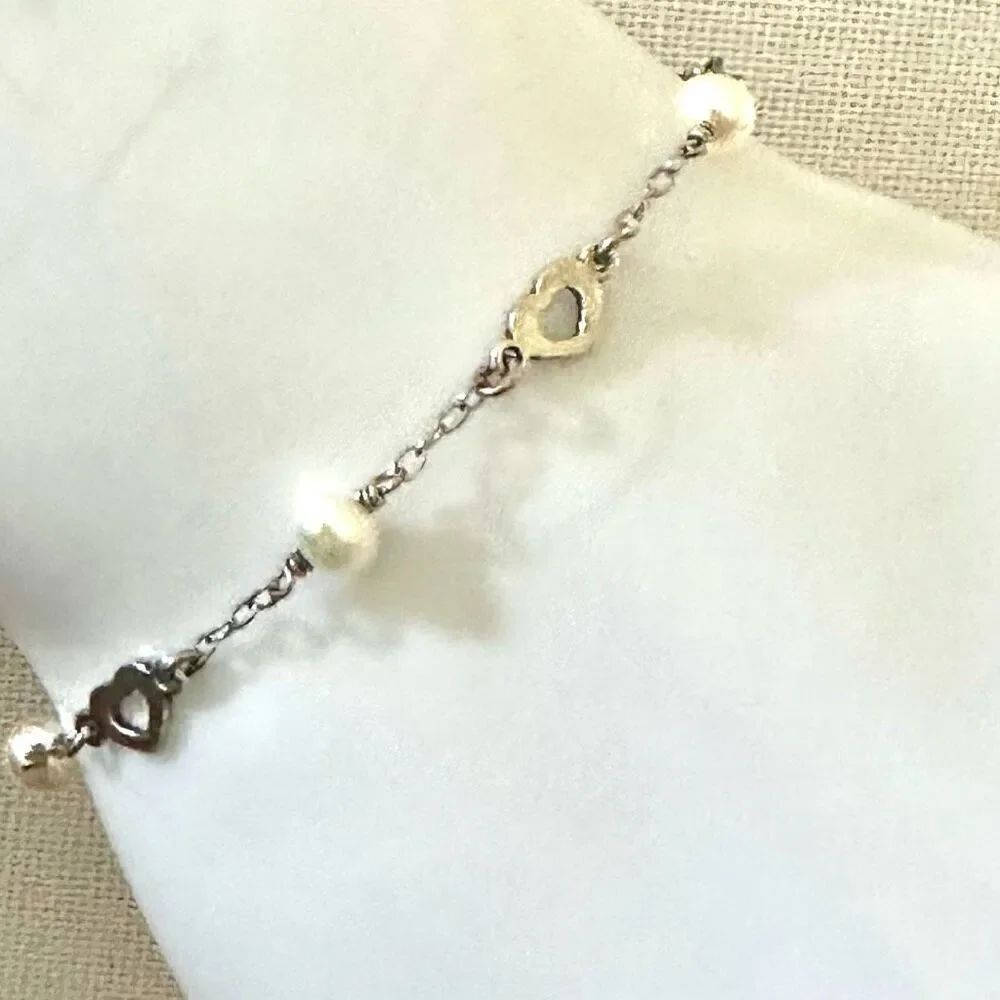 Sterling silver pearl Childs cross charm religious bracelet